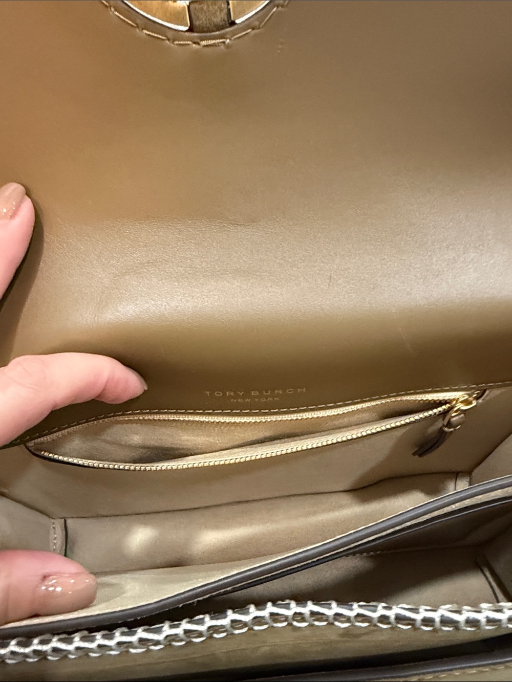 Tory Burch Olive Green Suede Crossbody with Gold Logo - Picture 8 of 8
